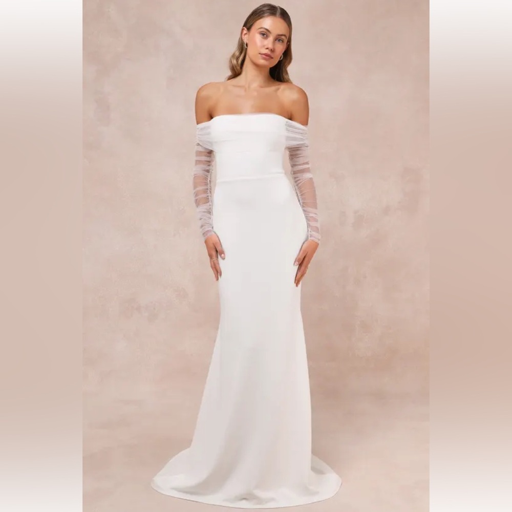 White Mesh Off-the-Shoulder Dress